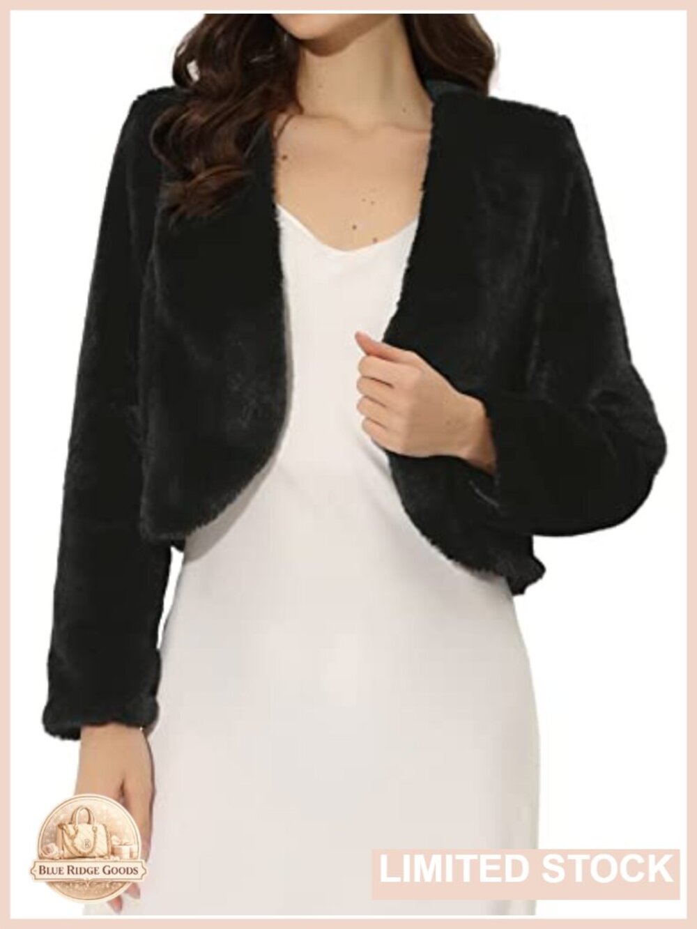 Women's Faux Fur Cropped Jacket Wedding Bolero Long Sleeve Shrug Coat